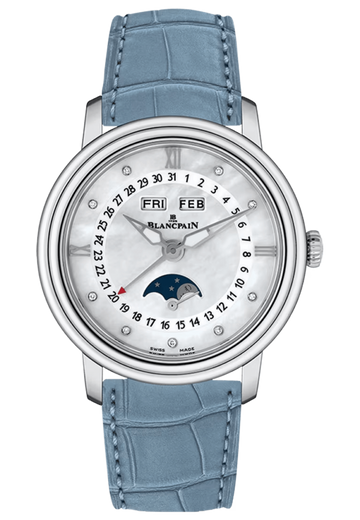 Blancpain Ladybird Quantieme Complet Blue Alligator Mother of Pearl Ladies Watch - 3663 1154 95A