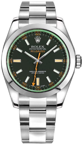 Rolex Milgauss 40 mm Green Crystal Stainless Steel Black Dial Watch - 116400GV